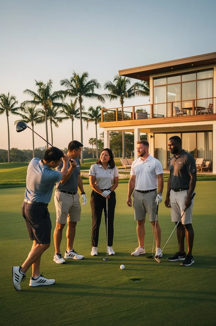Golfers practicing etiquette on the course.